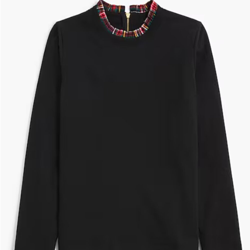 J Crew  Black Tartan ruffle-collar pullover size medium